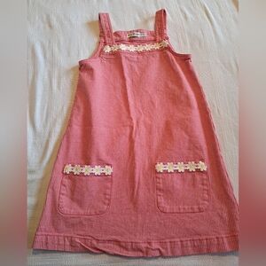 Mini Boden girls 9-10 years red & white striped jean jumper with Daisy trim VGUC